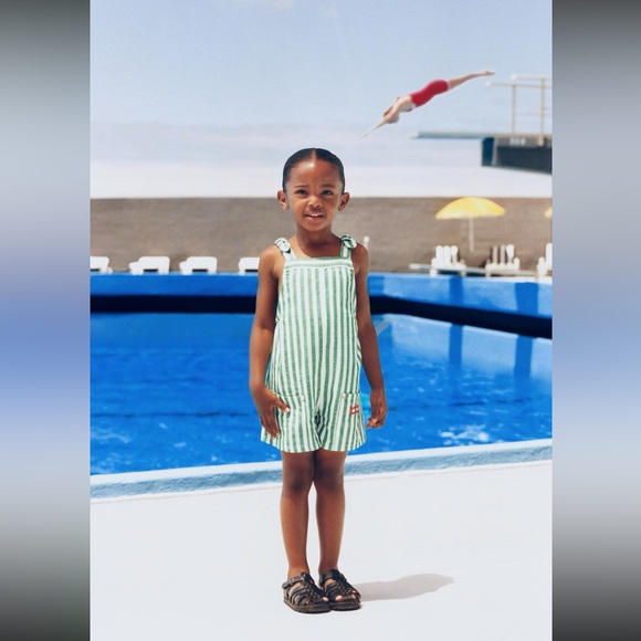 NWT Zara Embroidered Striped Short Overalls - Picture 1 of 4